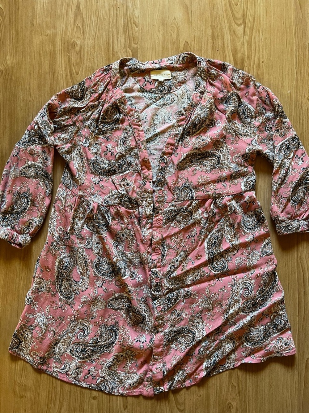 Pink Paisley Button-Front Women's tunic Top boho western hippie